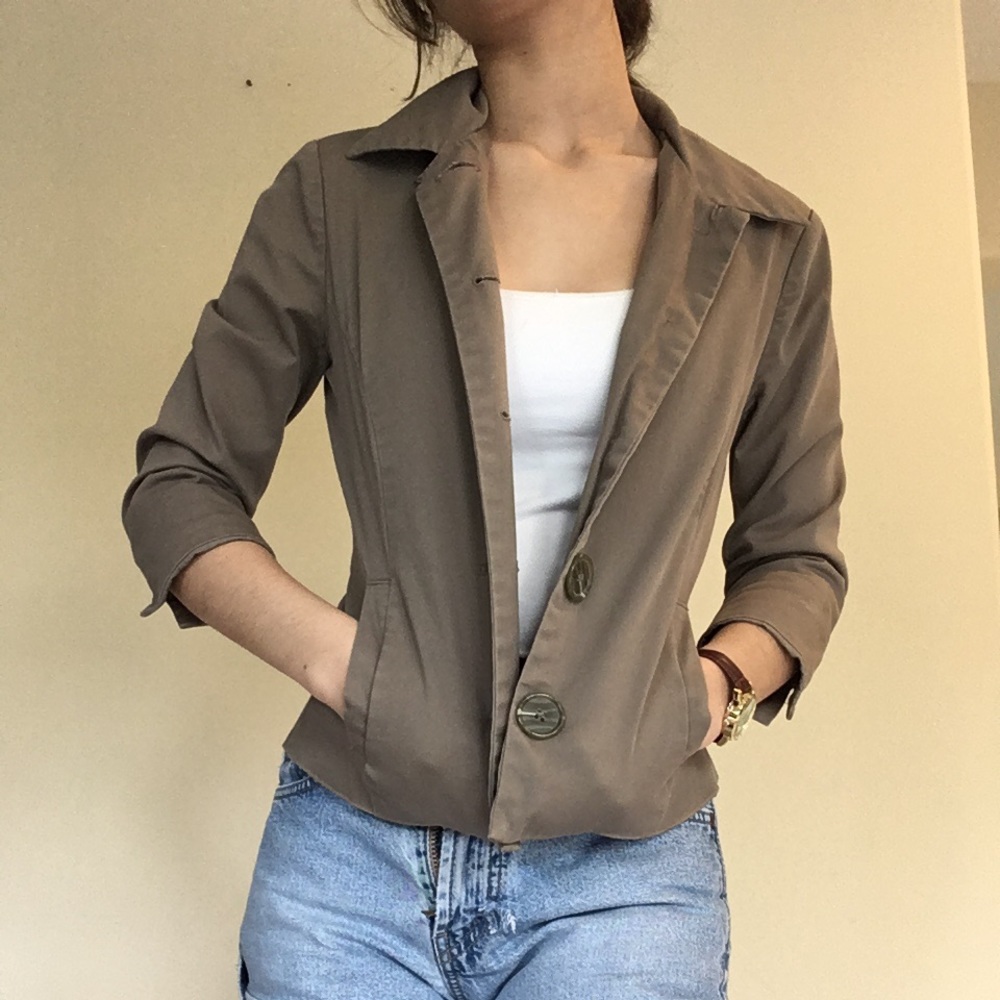 ♦️ Brown Womens Quarter-sleeve Blazer
